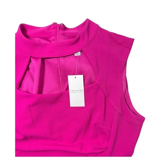 Tahari Womens Pink Sleeveless Mock Neck Cut Out Ruched Sheath Dress Sz 14 New - Picture 4 of 7